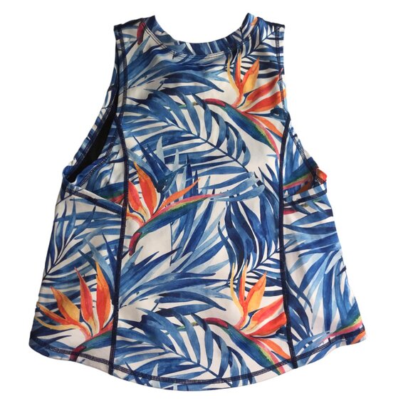 HAWAII HANGOVER Tank Top Swim Shirt. Blue Floral Tropical print.  Sleeveless YL - Picture 2 of 6